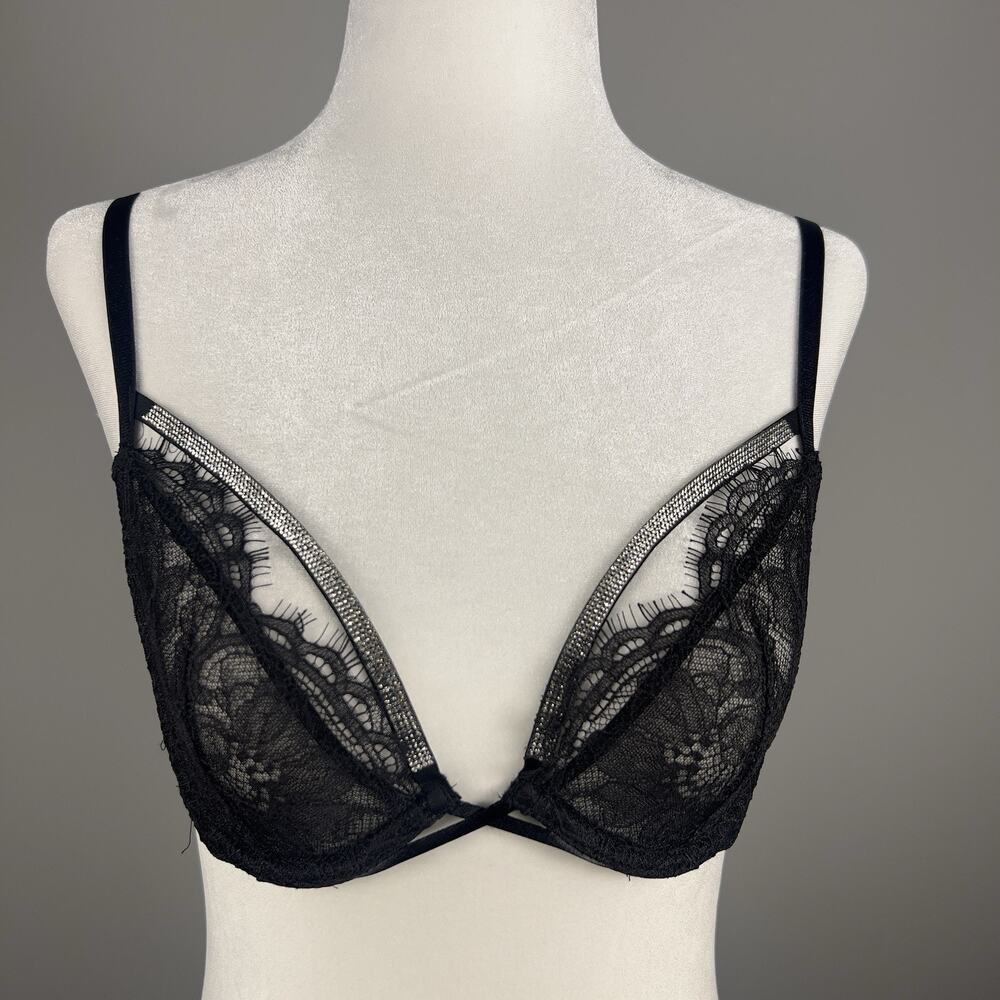 Victoria's Secret‎ Very Sexy Low Cut Demi Bra With Rhinestones Black 32C NWT - Picture 3 of 9